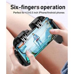 4 Trigger Mobile Game Controller with Cooling Fan for PUBG/Call of Duty/Fotnite [6 Finger Operation] YOBWIN L1R1 L2R2 Gaming Grip Gamepad Mobile Controller Trigger for 4.7-6.5" iOS Android Phone