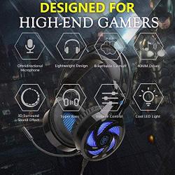 GFDGFDG PS4 Gaming Headset, PC Over Ear Gaming Headphones with Noise Canceling Mic LED Light, 3D Surround Sound, for Xbox PC Laptop Smart Phone