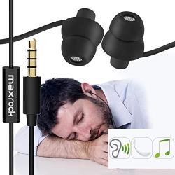 MAXROCK (TM) Unique Total Soft Silicon Sleeping Headphones Earplugs Earbuds with Mic for Cellphones,Tablets and 3.5 mm Jack Plug (Black)