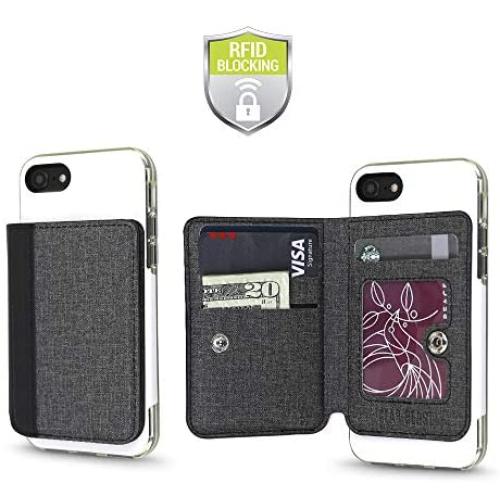 Cell Phone Wallet for Back of Phone, Stick On Wallet Credit Card ID Holder with RFID Protection Compatible with iPhone, Galaxy & Most Smartphones and Cases