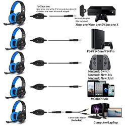 Greatever Stereo Gaming Headset for PS4 Xbox One, Professional 3.5mm Bass Over-Ear Headphones with Mic,Volume Control for Laptop, PC, Mac, iPad, Computer, Smartphones, Blue