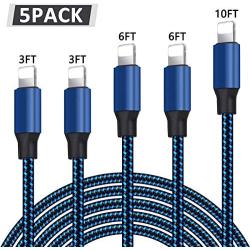 iPhone Charger, DelTuSHAU MFi Certified Cable 5 Pack (3ft×2 6ft×2 10ft) High Speed Transfer Cords USB Fast Charging&Syncing Cable Compatible with iPhone 11/11 Pro Max/XS MAX/XR/XS/X/8/7/Plus/6S/iPad