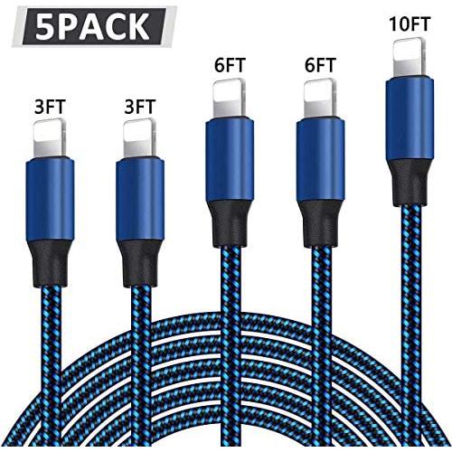 iPhone Charger, DelTuSHAU MFi Certified Cable 5 Pack (3ft×2 6ft×2 10ft) High Speed Transfer Cords USB Fast Charging&Syncing Cable Compatible with iPhone 11/11 Pro Max/XS MAX/XR/XS/X/8/7/Plus/6S/iPad