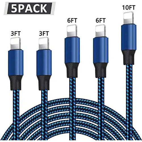 iPhone Charger, DelTuSHAU MFi Certified Cable 5 Pack (3ft×2 6ft×2 10ft) High Speed Transfer Cords USB Fast Charging&Syncing Cable Compatible with iPhone 11/11 Pro Max/XS MAX/XR/XS/X/8/7/Plus/6S/iPad