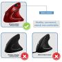 Vassink Ergonomic Rechargeable Wireless Mouse, 2.4Hz Rechargeable Wireless Vertical Optical Mice with USB Receiver, 6 Buttons, 800/1200/1600 DPI RED