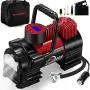 Portable Air Compressor Tire Inflator - 12V DC Heavy Duty Digital Pump with 9 LED Light for Car/Motorcycle/Air Matress, 3.7M Extended Cord Upgraded Quick Connector,Fast Inflation,Multitool Incl