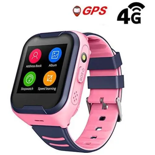 Waterproof GPS Smart Watch, Laxcido 4G Video Phone Call Real-time Tracking Camera SOS Alarm Geo-Fence Touch Screen Monitoring Health Steps Flashlight Anti-Lost GPS Tracker Watch (Pink)