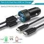 LUOSIKE Car Charger, 24W 4.8A Dual USB Car Charger Adapter AL-Alloy + 2-Pack 3FT Braided USB Type C Fast Charging Cable Kit Compatible with Samsung Galaxy S10 S10e S9 S8 Plus, LG V40, Pixel -Updated