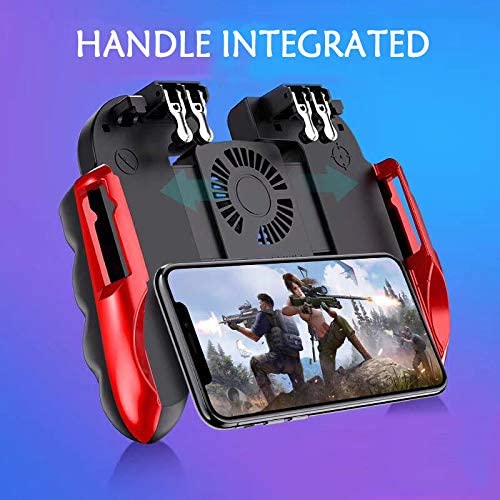 Meiyiu for PUBG Mobile Game Controller Trigger Fire Button Six Finger with Cooler Holder for Smart Phone
