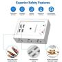 VASTFAFA 6 AC Outlets Surge Protector,Multi Outlet Wall Adapter,USB Power Strip Extension - Mountable Grounded Surge Protector, Portable Outlet Extender for TV Computer Laptops Smartphone White