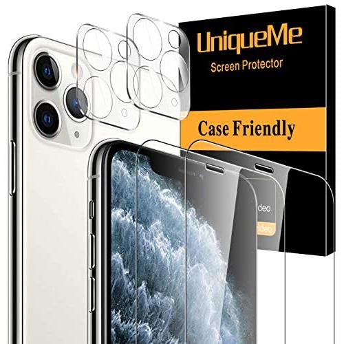 UniqueMe 2 Pack Screen Protector +2 Pack Camera Lens Protector for iPhone 11 Pro Max(6.5 inch) Tempered Glass, Case Friendly No-Bubble High Definition Clear