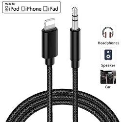 [Apple MFi Certified] iPhone AUX Cord for Car Stereo, Lightning to 3.5mm Audio Cable Compatible for iPhone 11/11 Pro/XS/XR/X 8 7 6/iPad, iPod to Speaker, Home Stereo, Headphone, Support iOS 13 (Black)