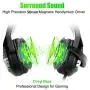 BUTFULAKE Stereo Gaming Headset for PS4 Xbox One Nintendo Switch, Noise Cancelling 3.5mm Wired Adjustable Over-Ear with Mic, Volume Control and LED Lights for Laptop PC Mac iPad Smartphones (Green)
