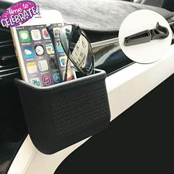 Car Air Vent Cell Phone Holder Car Mount Phone Holder Pocket Organizer Car Cradle Mount Pouch Bag Box Tidy Storage Coin Key Case Sunglasses Organizer with Hook(Black)