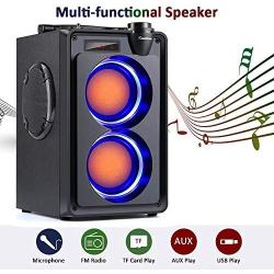 Bluetooth Speakers, 20W Portable Bluetooth Speaker with Subwoofer, FM Radio, LED Lights, EQ, Booming Bass, Bluetooth 5.0 Wireless Stereo Loud Outdoor/Indoor Party Speakers for Home, Camping, Travel