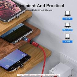 TOPK Magnetic Charging Cable,(4-Pack,1ft/3ft/6ft/10ft) 540 Degree Magnetic Phone Charger,3-in-1 USB Magnetic Cable Compatible with Micro USB,Type C and iProducts(Red,Gen1)