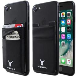 Monca Credit Card [Double Secure] Holder Stick on Wallet Discreet ID Holder Lycra Spandex Card Sleeves [Lid & Pocket] iPhone x 6s 7 8 Samsung Galaxy s8 Note 8 Blu Smartphones (Black)