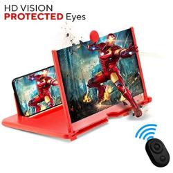 M&N 12’’ Screen Magnifier for Cell Phone, Best Foldable Phone Stand with 3D Magnifier Projector Screen for Movies, Videos, and Gaming| Screen Amplifier – Compatible with All Smartphones. (Red)