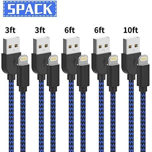 MFi Certified iPhone Charger Cable Durable Lightning Cable, KRISLOG 5Pack(3/3/6/6/10ft) Fast Charging&Syncs Cable Cord Compatible iPhone 11/11Pro/11Pro Max Xs MAX XR 6/7/8 More
