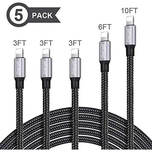 StinkLight iPhone Charger, MFi Certified Lightning Cable 5Pack (3/3/3/6/10FT) Braided Nylon Fast Charger Cable Compatible iPhone 11/Pro/Xs Max/X/8/7/Plus/6S/6/SE/5S/Air iPad/Mini/iPod (Black) StinkLight iPhone Charger, MFi Certified Lightning Cable 5Pack (3/3/3/6/10FT) Braided Nylon Fast Charger Cable Compatible iPhone 11/Pro/Xs Max/X/8/7/Plus/6S/6/SE/5S/Air iPad/Mini/iPod (Black)