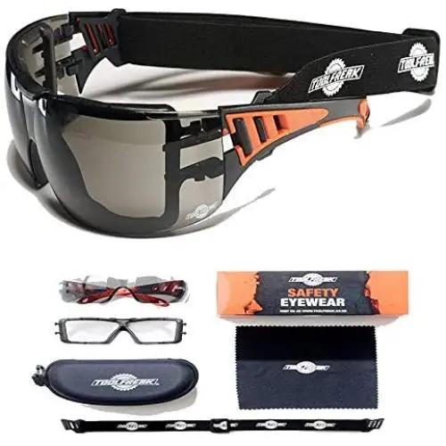 ToolFreak Rip Out Safety Glasses with Foam Padding, Protective Eyewear with Improved Vision For Men and Women, Impact and UV Protection,Hard Case and Cloth,Tinted Lens ToolFreak Rip Out Safety Glasses with Foam Padding, Protective Eyewear with Improved Vision For Men and Women, Impact and UV Protection,Hard Case and Cloth,Tinted Lens