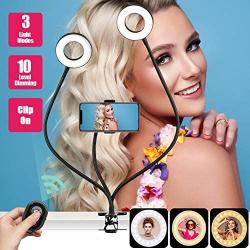 Selfie Ring Light with Cell Phone Holder for iPhone Beauty Lamp Compatible with iPhone&Android Fill Light for Live Stream Makeup LED Circle Light ARO De Luz para Maquillaje 4 Light Mode&10 Level USB