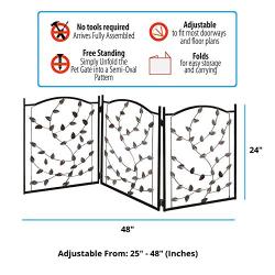 Zoogamo 3 Panel Leaf Design Metal Pet Gate - Durable Lightweight Extra Wide Expandable & Folding Home/Indoor/Outdoor Dog Fence