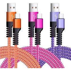 USB Type C Charger Cable,KiBlue 3 Pack 6ft Fast Type C Charger Cord Braided Type C Cable Compatible for Samsung Galaxy S10 S10 Plus S10e S9 S8 Plus Note 9 8,LG Stylo 4 G8 G6 V40,Nexus 5X/6P,Moto X4/Z3