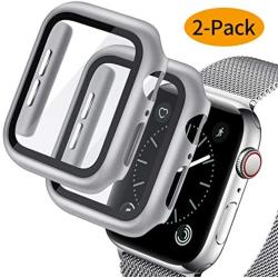 Deilin 2 Packs Hard PC Case Compatible with Apple Watch Series 5 Series 4 44mm Buit in 9H Tempered Glass Screen Protector, Slim Bumper Cover Overall Protective Scratch Resistant for iwatch Series 5/4