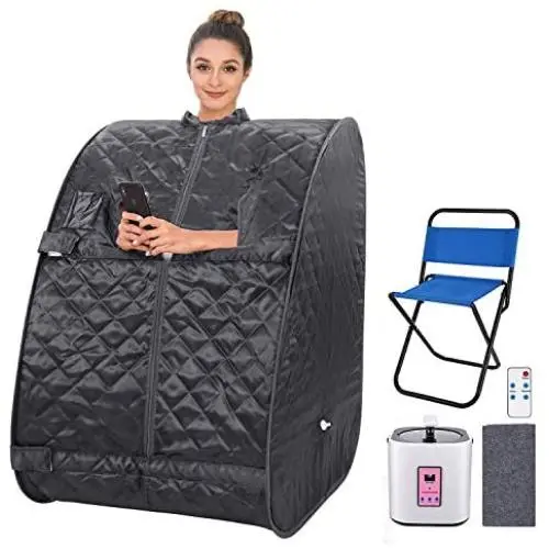 Portable Personal Sauna 2L Home Steam Sauna Tent Folding Indoor Sauna Spa Weight Loss Detox with Remote Control, Timer, Foldable Chair (Dark Grey)