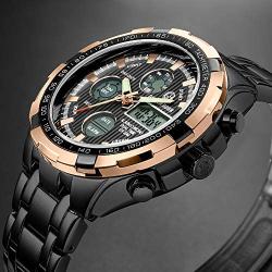 GOLDEN HOUR Luxury Stainless Steel Analog Digital Watches for Men Male Outdoor Sport Waterproof Big Heavy Wristwatch