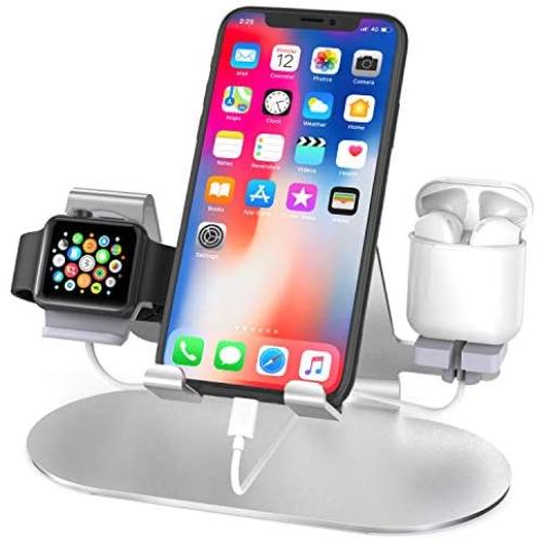 3 in 1 Aluminum Charging Stand for Apple Watch : Charger Stand Charging Station Dock for iWatch Series 5/4/3/2/1,AirPods, iPad, iPhone 11/11 Pro/Xs/X Max/XR/X/8/8Plus/7/7 Plus /6S /6S Plus