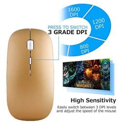 Bluetooth Wireless Mouse, Dual Mode Slim Rechargeable Wireless Mouse Silent Cordless Mouse with Bluetooth 4.0 and 2.4G Wireless, Compatible with Laptop, PC, Windows Mac Android OS Tablet (Gold)