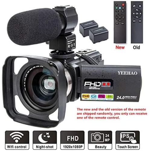 Camcorder Video Camera YEEHAO WiFi HD 1080P 24MP 16X Powerful Digital Zoom Camera with Microphone and Wide Angle Lens Remote Control Lens Hood Infrared Night Vision YouTube Vlogging Camera Recorder