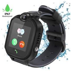 Kids Smart Watch Smartwatch for Kids with Voice Chat Camera SOS Alarm Clock Games, Waterproof Kids Smart Watches 1.44" LBS Tracker Touch Screen Kids Phone Watch for Christmas Birthday Gifts (Black)