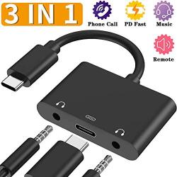 USB Type C Headphone Jack Splitter, 3.5mm 2 Earphone Audio Listing Music and Charger Adapter Cable Connector Compatible for iPad Pro, Pixel 3/3 XL/2/2 XL, Samsung Note 10/10+, HTC, Huawei and More