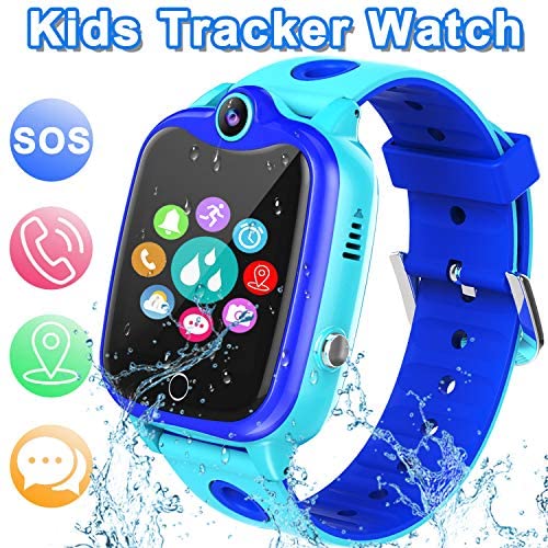 [IP67 Waterproof Phone Watch] Smartwatch for Kids, GPS Tracker with SOS Alarm Clock Game Wrist Smart Watch for Girls Boys Student Children Birthday Toys School Travel Outdoor (Blue)