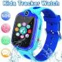 [IP67 Waterproof Phone Watch] Smartwatch for Kids, GPS Tracker with SOS Alarm Clock Game Wrist Smart Watch for Girls Boys Student Children Birthday Toys School Travel Outdoor (Blue)