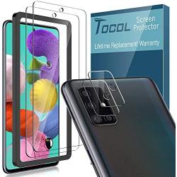 [4 Pack] TOCOL [2 Pack] Screen Protector + [2 Pack ] Camera Lens Protector for Samsung Galaxy A51 Tempered Glass, Case Friendly No-Bubble High Definition Clear