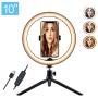 10" Selfie Ring Light with Tripod Stand & Cell Phone Holder for Live Stream/Makeup, Dimmable LED Desktop Ring Light with 3 Light Mode for YouTube Video/Photography