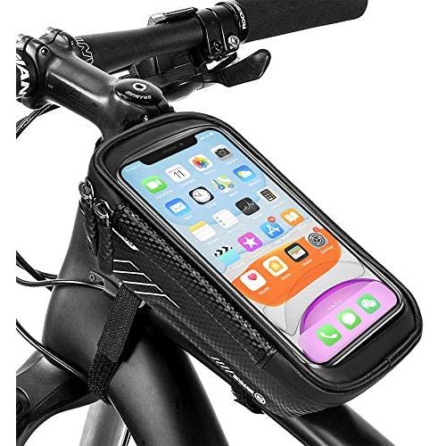 Bike Phone Front Frame Bag - Waterproof Bicycle Top Tube Cycling Phone Mount Pack with Touch Screen Sun Visor Large Capacity Phone Case for Cellphone Below 6.5’’ iPhone 7 8 Plus xs max