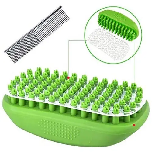 swelldom 2 Pack Dog Bath Brush & Dog Grooming Comb - Dog Deshedding Brush Gently Removes Loose Hair, Shampooing and Massaging Dogs, Cats for Short or Long Hair