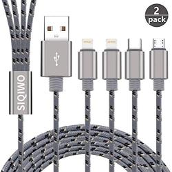 SIQIWO 4 in 1 Multi Charger Cable, [2-Pack 4Ft] 3A Fast Charging Braided Cord with Dual Phone/Type C/Micro USB Charge Port, Compatible with Tablets/Samsung Galaxy/Google Pixel/Huawei/LG V20/V30/G5/G6