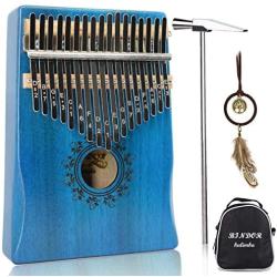 BinDor 17 Key Kalimba Thumb Piano, Finger Piano Mbira Kalimba Solid Mahogany Body Portable Easy-to-learn Musical Instrument with Tuning Hammer (Blue)