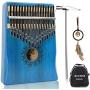 BinDor 17 Key Kalimba Thumb Piano, Finger Piano Mbira Kalimba Solid Mahogany Body Portable Easy-to-learn Musical Instrument with Tuning Hammer (Blue)