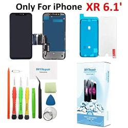 Premium Screen Replacement for iPhone XR (6.1 inch) Touch LCD Complete Repair kit - Digitizer Display Glass Replacement with Back Plate, Waterproof Adhesive, Tempered Glass, Tools, Instruction