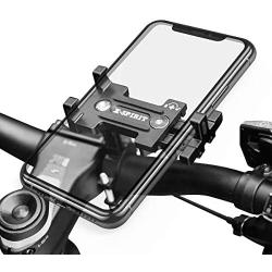 Metal Bike Phone Mount, 100% Aluminum Alloy, for Mountain Road Sports Bike and Motorcycle, Universal Cell Phone Holder, Fits iPhone 11/Xs/Xs Max/XR/X/8/7 (Plus), Samsung Note10/Note9/S10/S9/S8 (Plus)