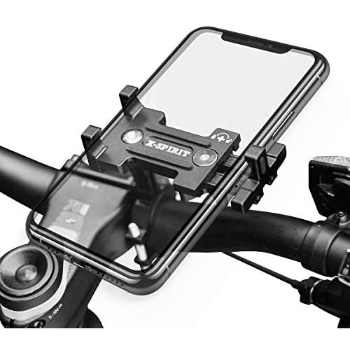 Metal Bike Phone Mount, 100% Aluminum Alloy, for Mountain Road Sports Bike and Motorcycle, Universal Cell Phone Holder, Fits iPhone 11/Xs/Xs Max/XR/X/8/7 (Plus), Samsung Note10/Note9/S10/S9/S8 (Plus)