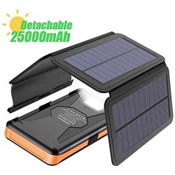 Solar Charger X-DRAGON 25000mAh Portable Power Bank with 4 Solar Panels Waterproof External Backup Battery Pack with Dual USB Outputs & Inputs, LED Flashlight for Smartphones, Tablets and More