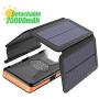 Solar Charger X-DRAGON 25000mAh Portable Power Bank with 4 Solar Panels Waterproof External Backup Battery Pack with Dual USB Outputs & Inputs, LED Flashlight for Smartphones, Tablets and More